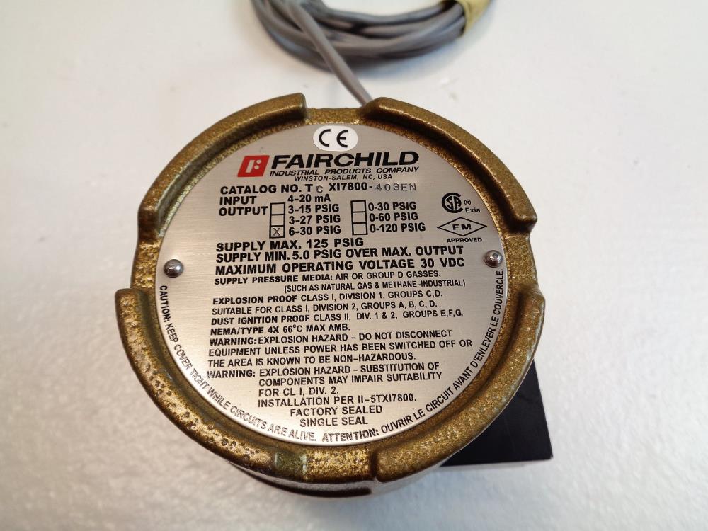 Fairchild Explosion-Proof I/P Transducer, 6 - 30 PSIG, TCX17800-403EN